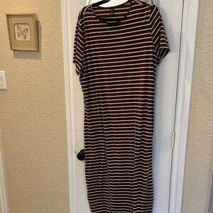 SHEIN Brown and White Striped Midi Dress